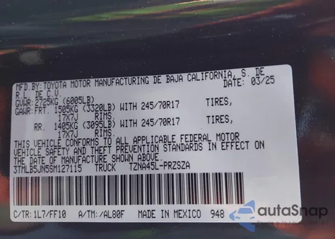 2025 Toyota Tacoma Sr5 from USA, damaged, VIN 3TMLB5JN5SM127115